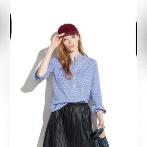 Madewell J Crew Blue Floral Market Popover Button Down Cotton Shirt Sz M